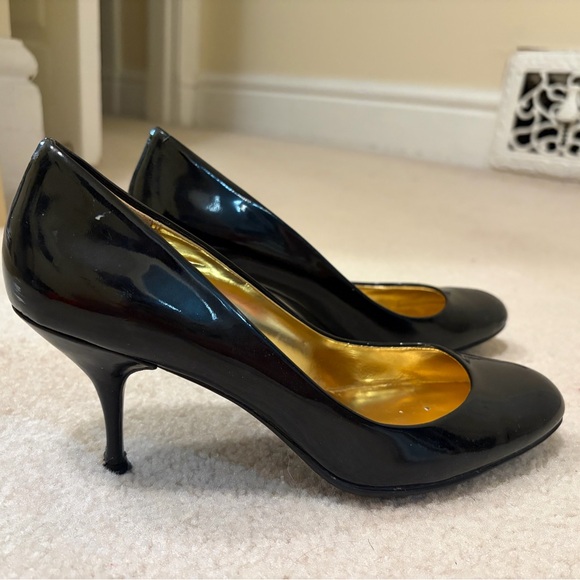 Coach Shoes - Coach Patent Black Leather Heels with Gold Interior